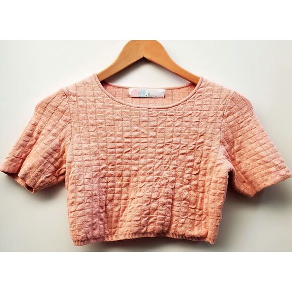 Free People FP BEACH Boho Top XS Soft Peach Crop Stretch Quilt Rib Base Short - Picture 3 of 11